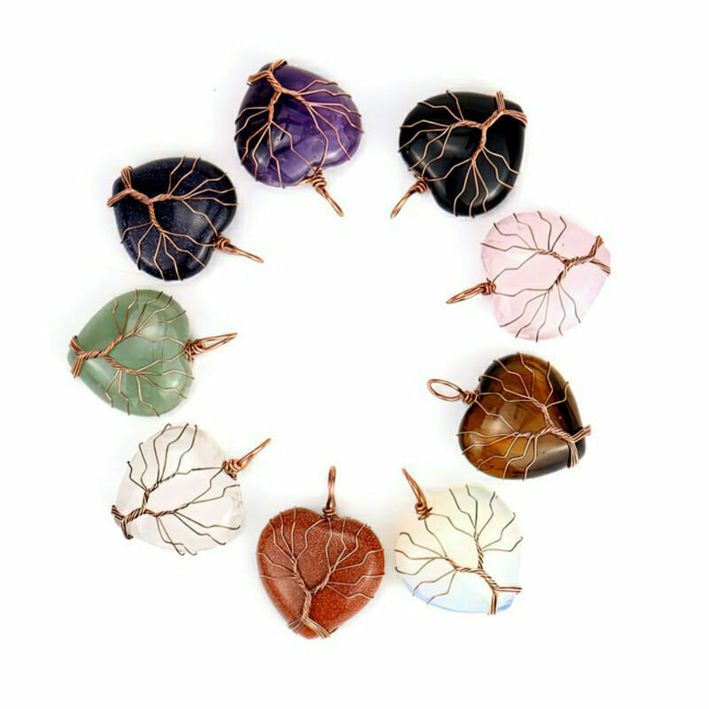 Rose Quartz Wrapped Heart Tree Pendant 1 Crystal wrapped heart tree pendant (1)