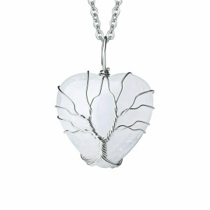 White jade wrapped heart tree pendant