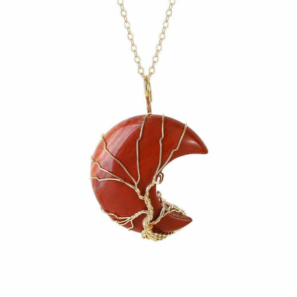 Wrapped Red Jasper Moon Pendent